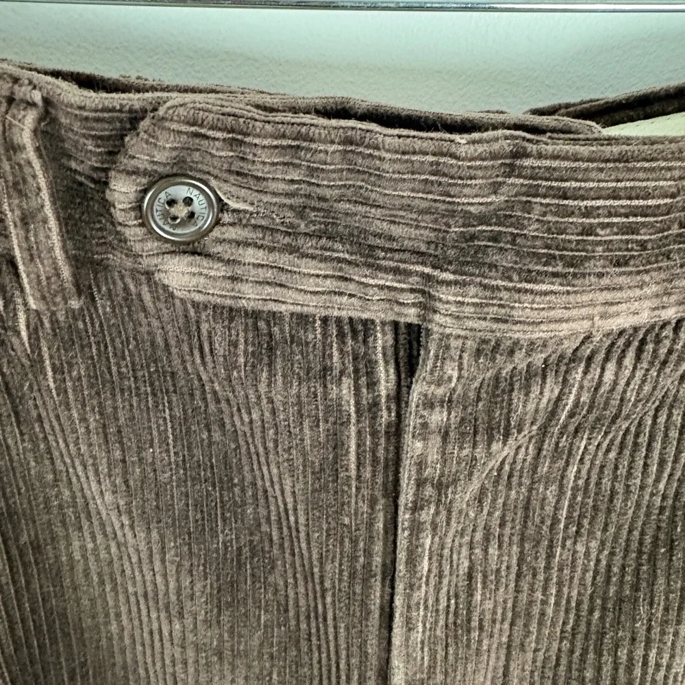 Vintage Nautica Mens Brown Corduroy Pleated Pants‎ Relaxed Fit Classic